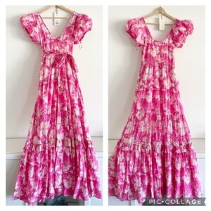 LoveShackFancy Karalie Maxi Dress Holiday sun Fushia